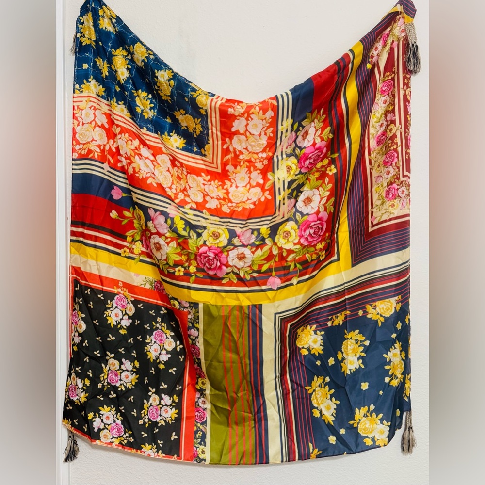 Johnny Was Ortega 100% Silk Scarf with tassels
